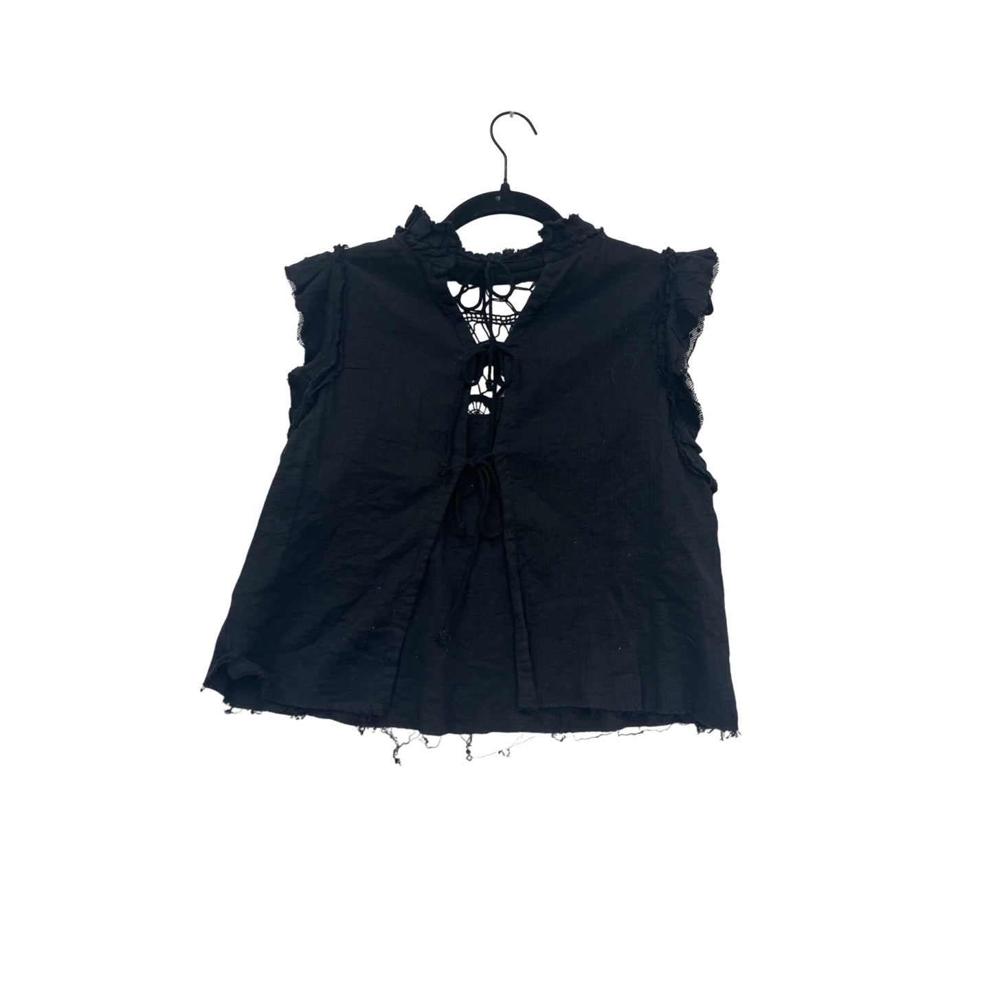 Free People XS Black Crochet Top With Ruffles & Lace Details #293A