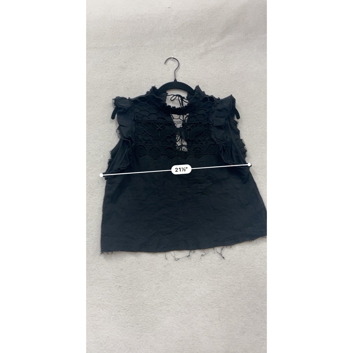 Free People XS Black Crochet Top With Ruffles & Lace Details #293A