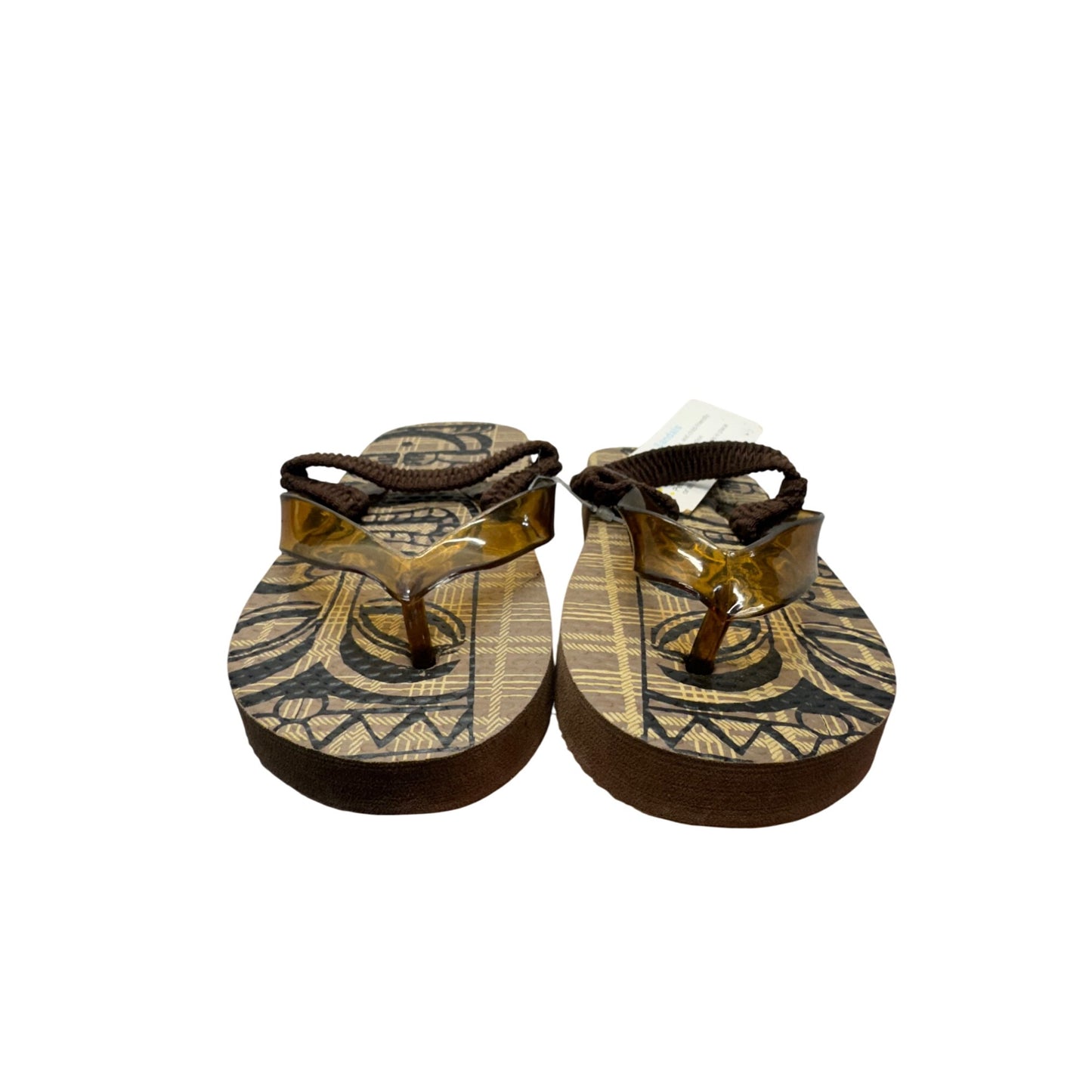 Tribal Pattern Translucent Strap Wedge Beach Sandals With Textured Sole #9648