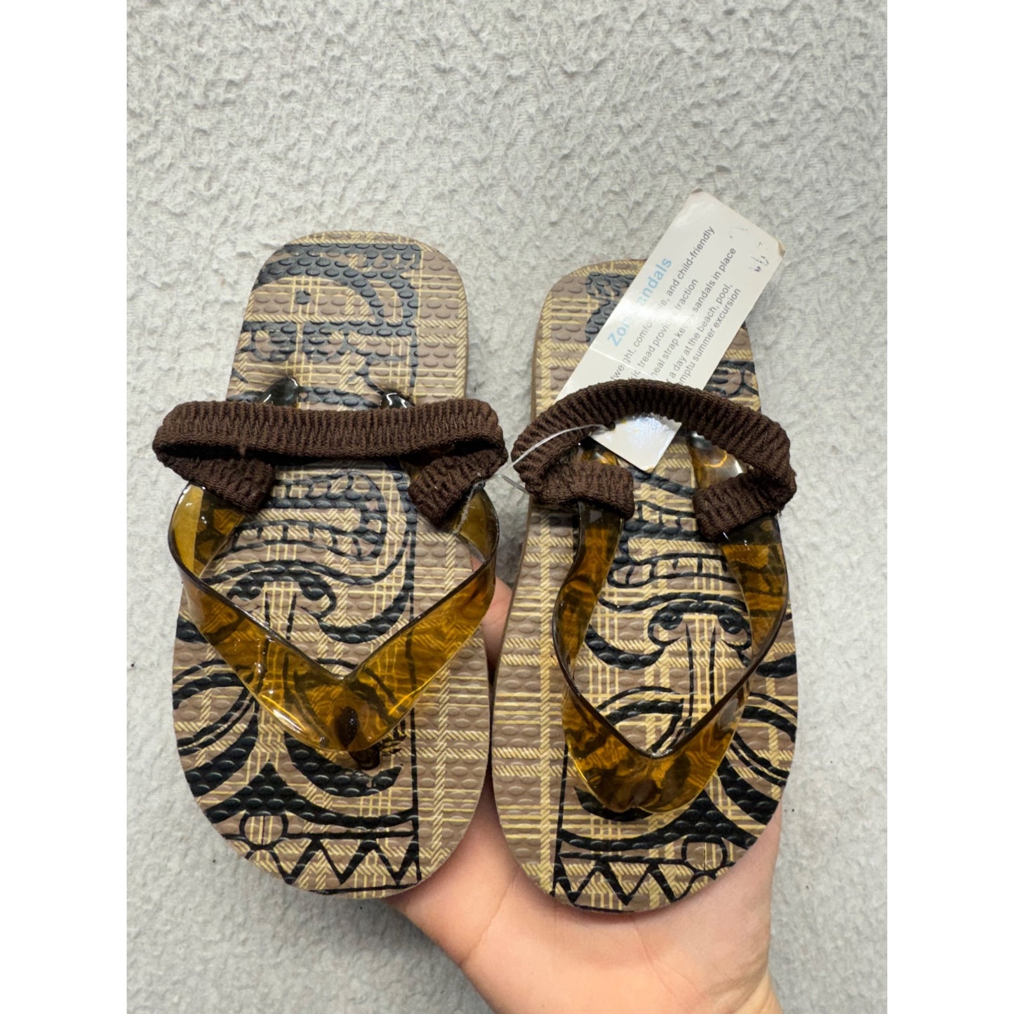 Tribal Pattern Translucent Strap Wedge Beach Sandals With Textured Sole #9648