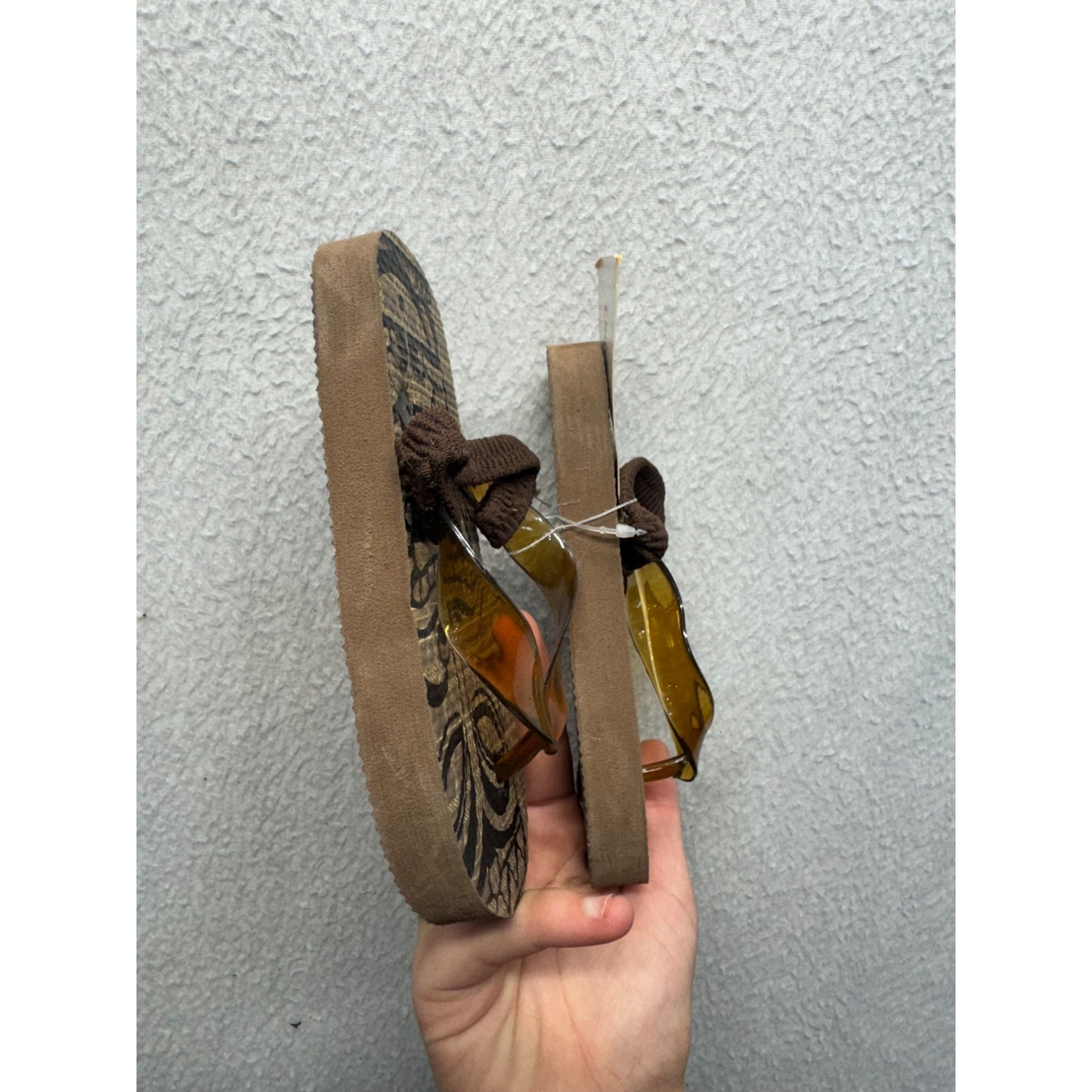 Tribal Pattern Translucent Strap Wedge Beach Sandals With Textured Sole #9648