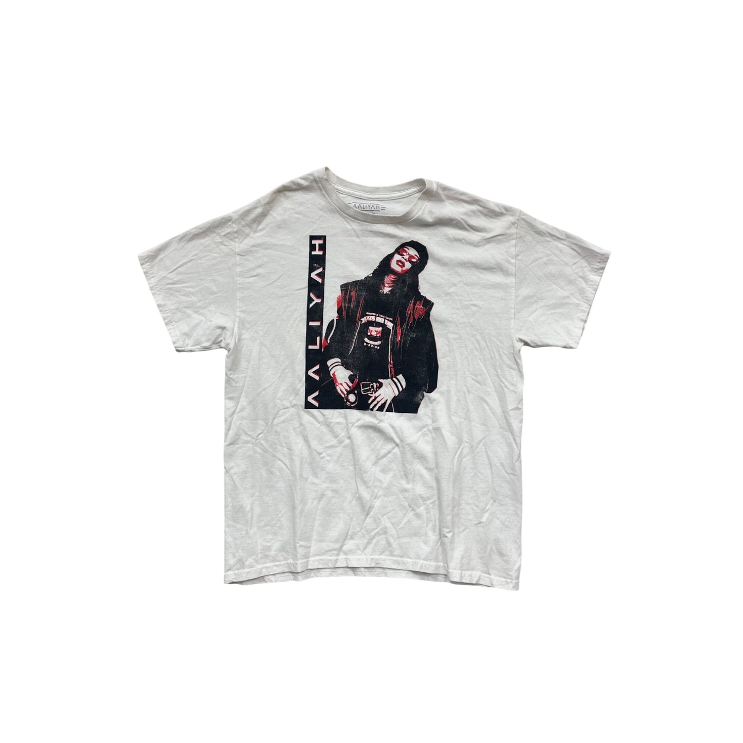 Aaliyah Graphic Tee White Short Sleeve Cotton T-Shirt L #436A