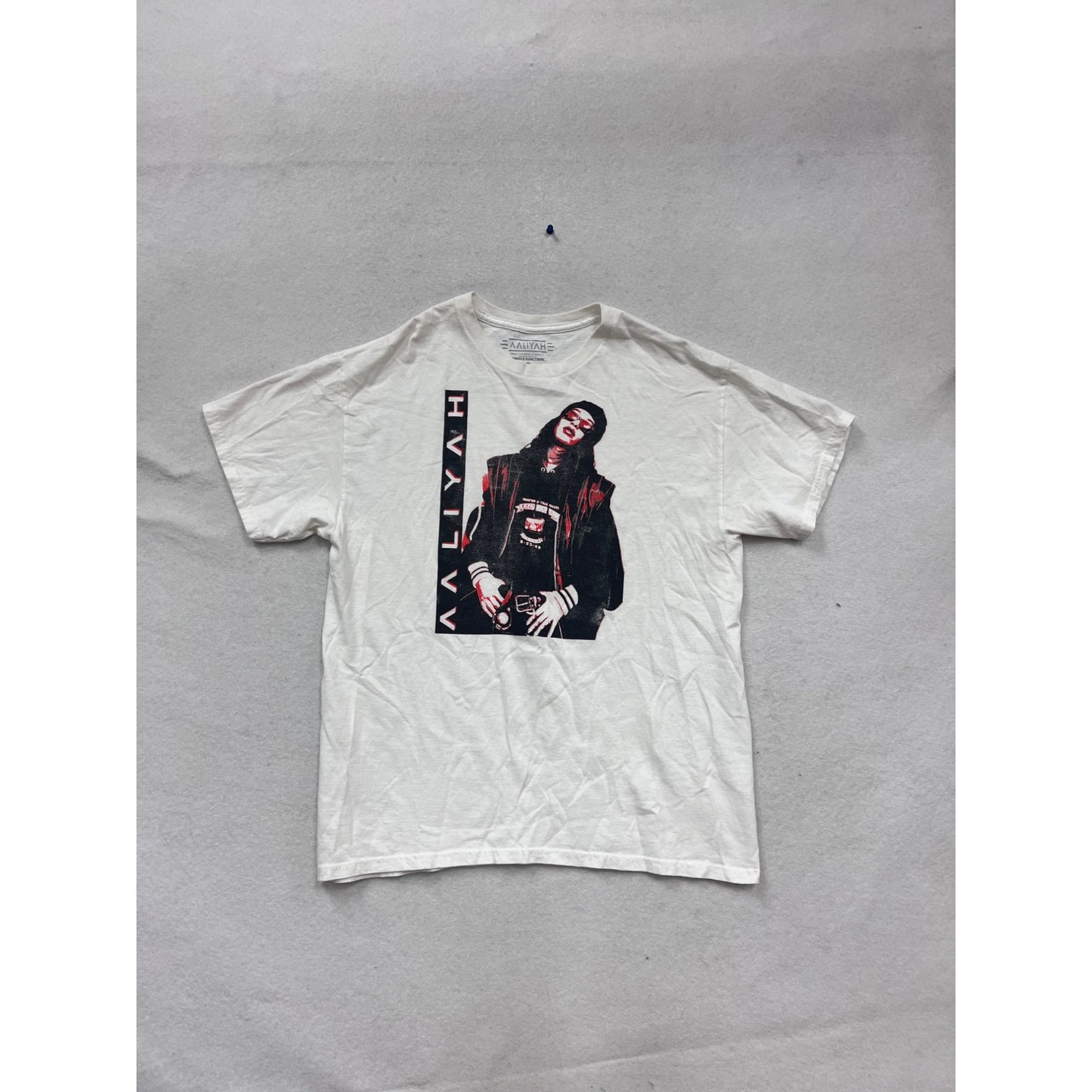 Aaliyah Graphic Tee White Short Sleeve Cotton T-Shirt L #436A