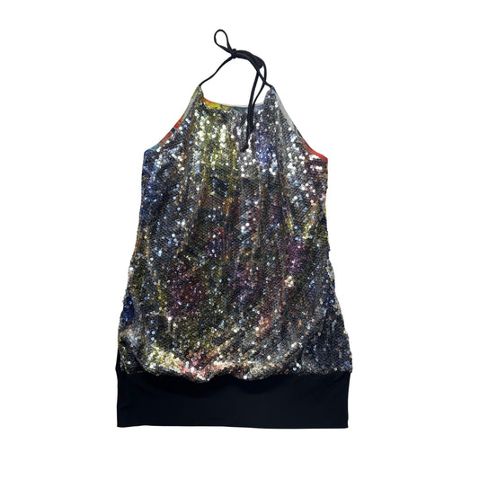 Halter Sequin Tank Top By Body Central With Black Trim Adjustable Size M #9539