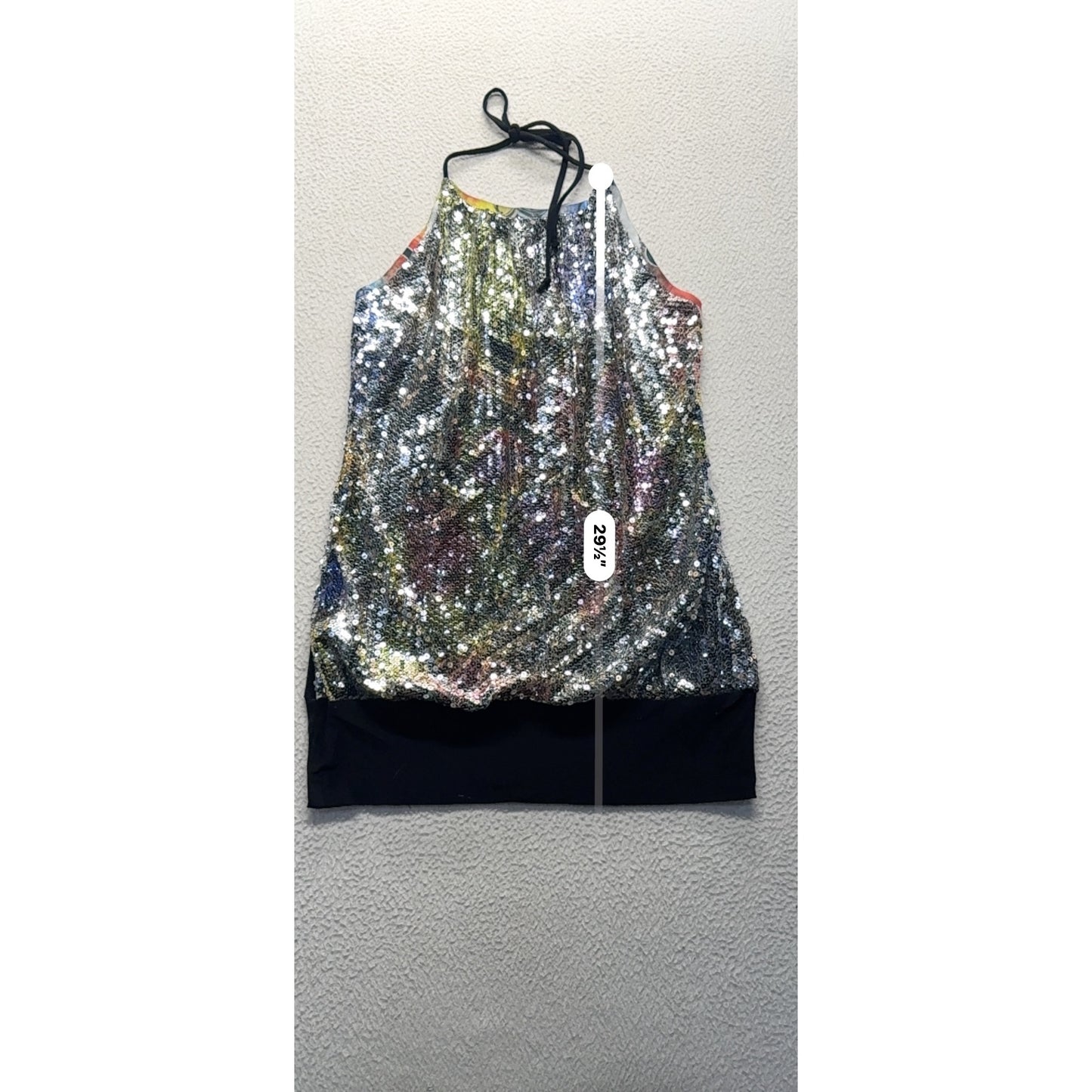 Halter Sequin Tank Top By Body Central With Black Trim Adjustable Size M #9539