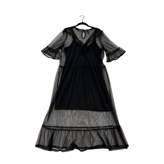 Black Sheer Midi Dress With Ruffled Sleeves & Keyhole Back By Divided #63A