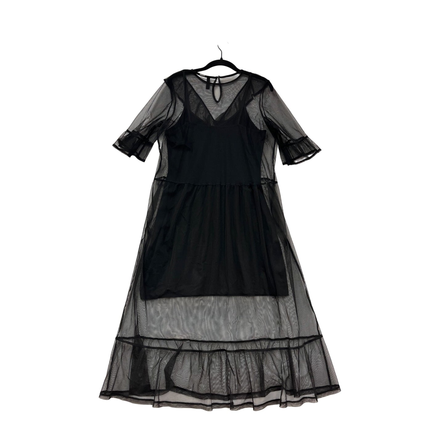 Black Sheer Midi Dress With Ruffled Sleeves & Keyhole Back By Divided #63A