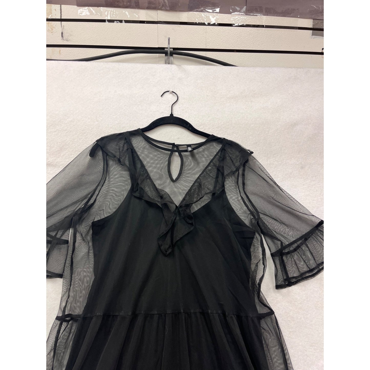 Black Sheer Midi Dress With Ruffled Sleeves & Keyhole Back By Divided #63A