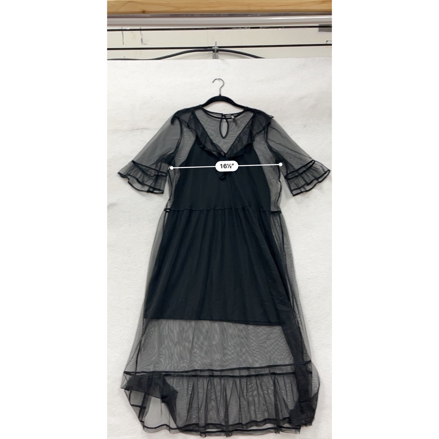 Black Sheer Midi Dress With Ruffled Sleeves & Keyhole Back By Divided #63A