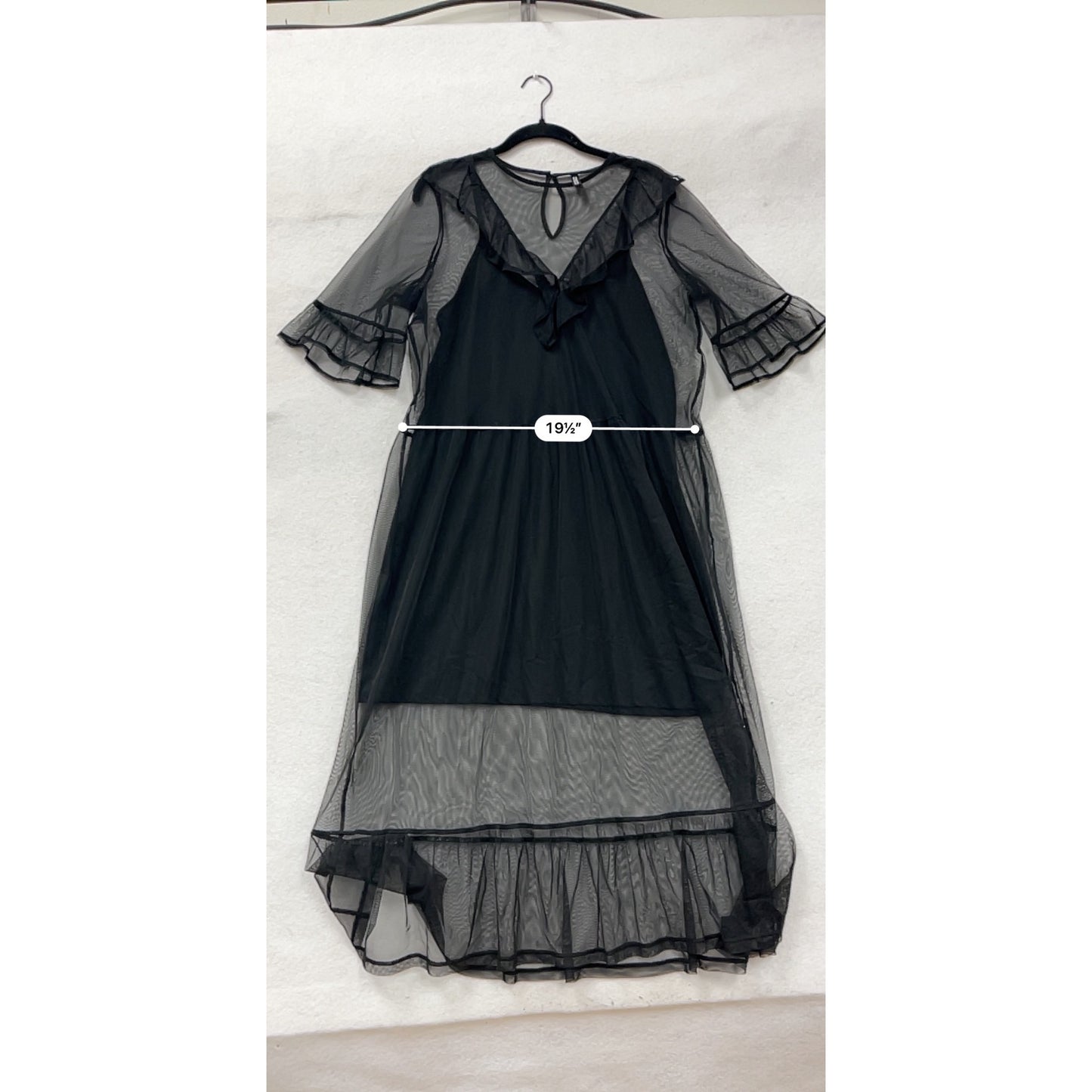 Black Sheer Midi Dress With Ruffled Sleeves & Keyhole Back By Divided #63A