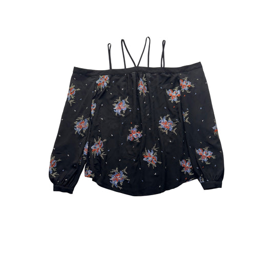Ro & De Off-Shoulder Embroidered Blouse XS Black #7984
