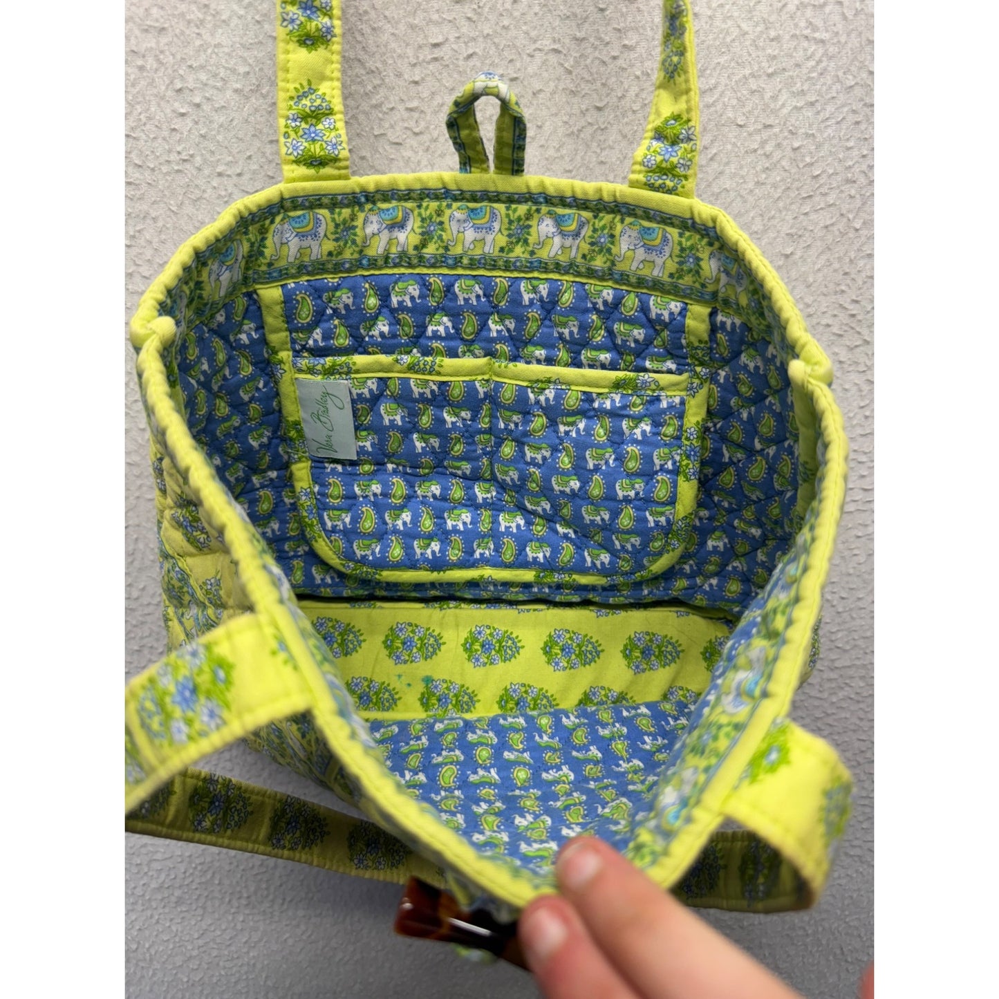 Vera Bradley Quilted Yellow & Blue Patterned Tote Bag With Elephants #9393