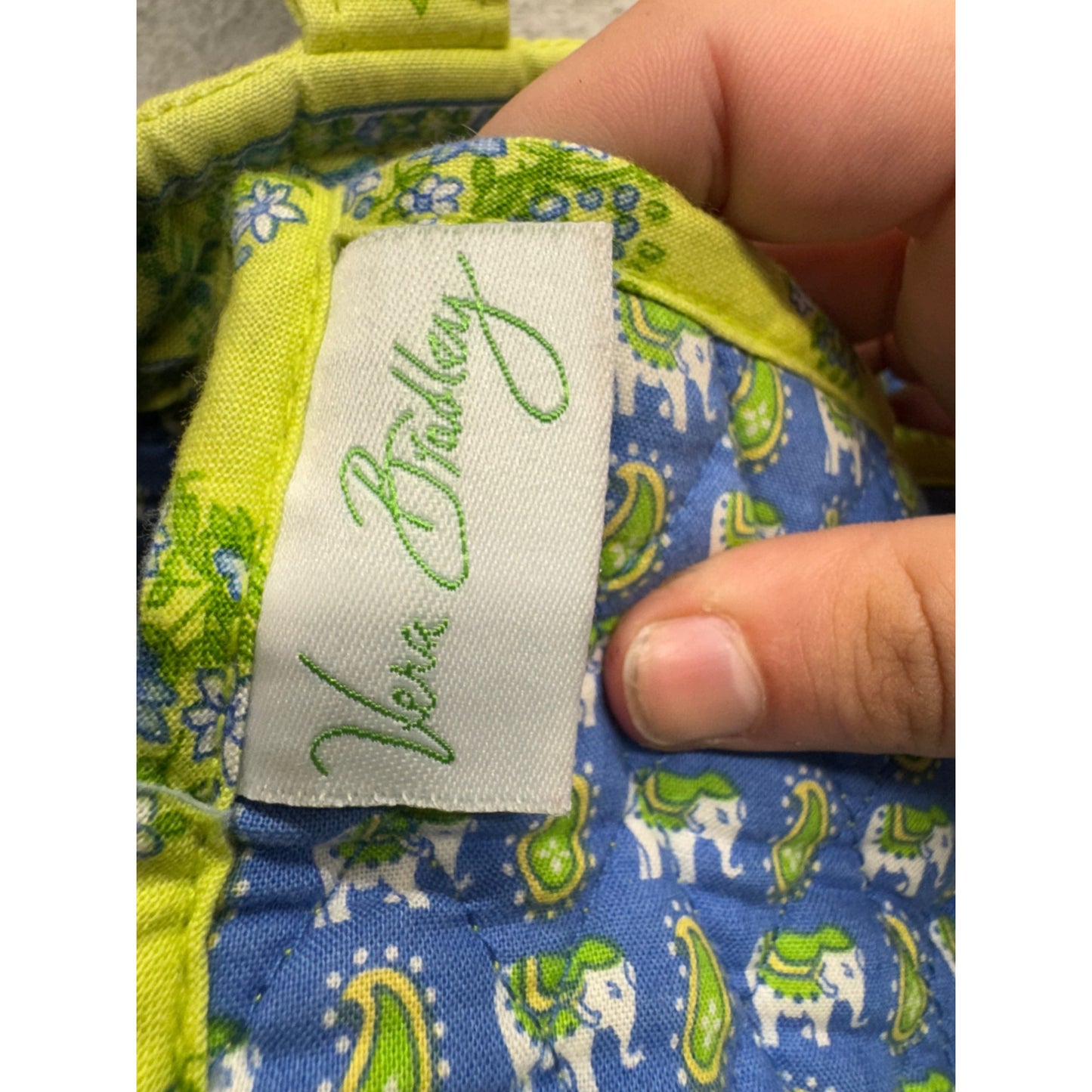 Vera Bradley Quilted Yellow & Blue Patterned Tote Bag With Elephants #9393