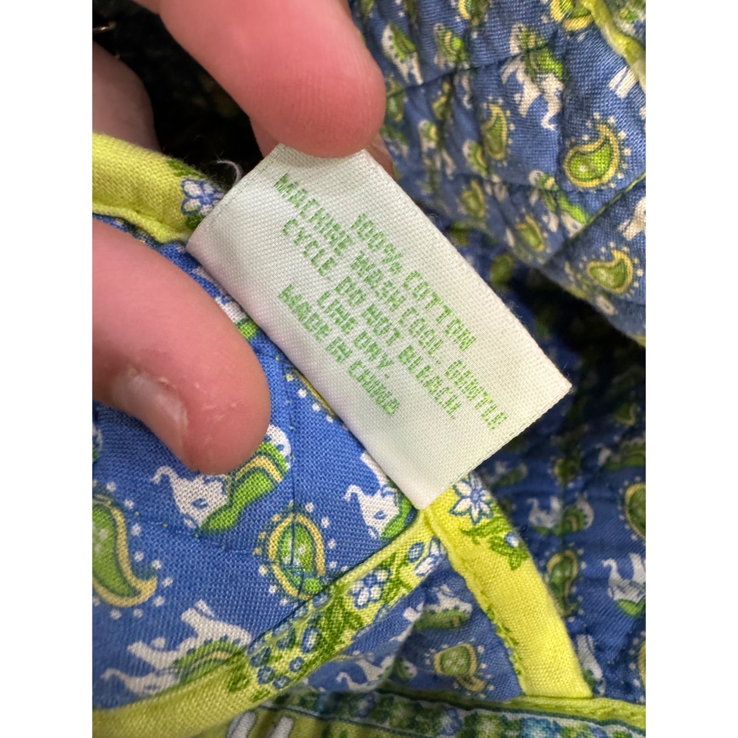 Vera Bradley Quilted Yellow & Blue Patterned Tote Bag With Elephants #9393