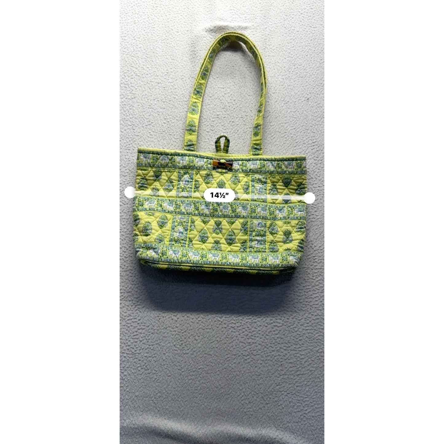 Vera Bradley Quilted Yellow & Blue Patterned Tote Bag With Elephants #9393