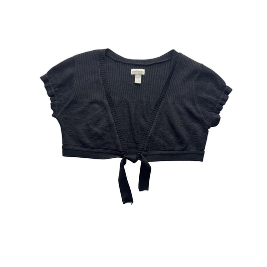 Limited Too Black Ribbed Tie-Front Cropped Cardigan L/XL Acrylic USA Made #9718
