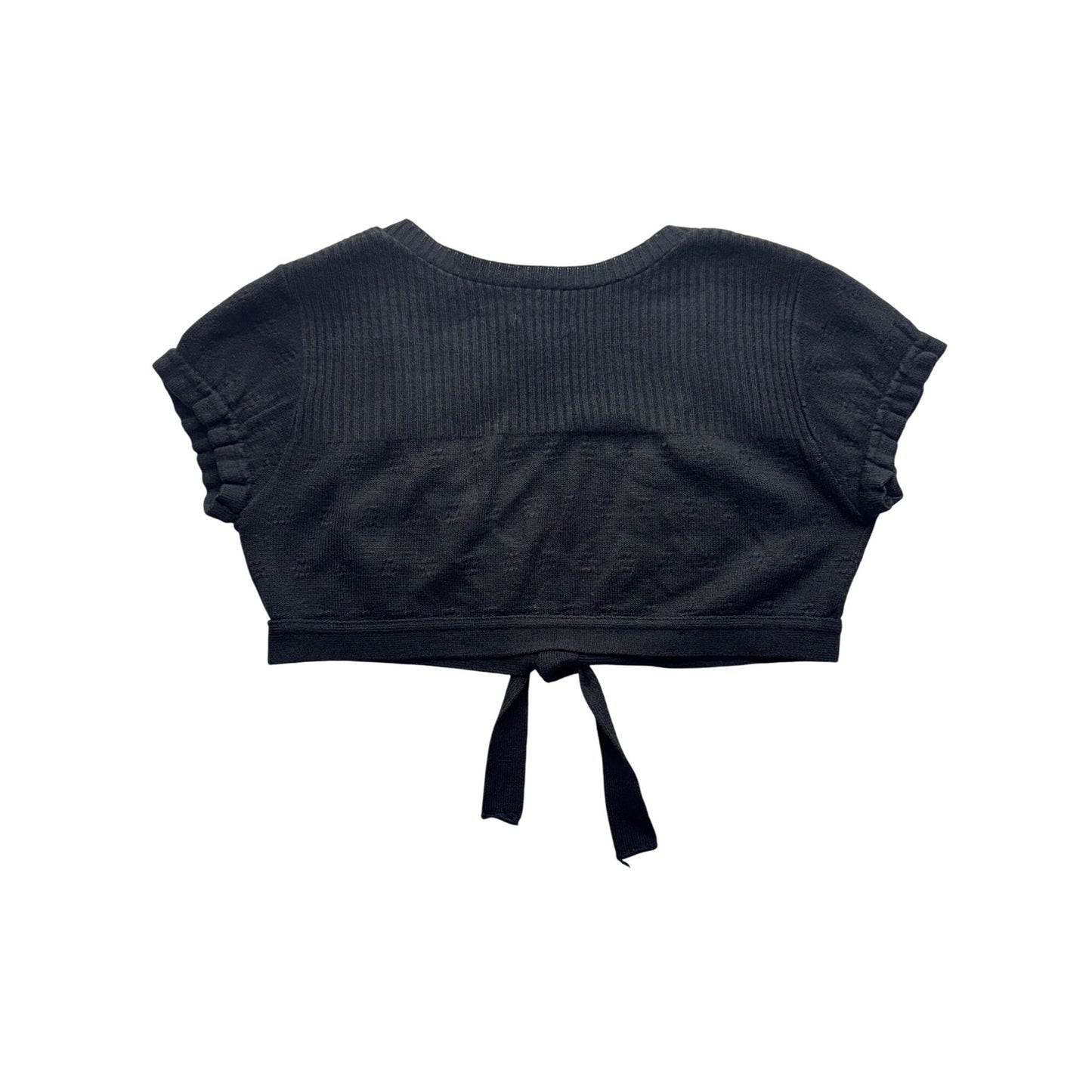 Limited Too Black Ribbed Tie-Front Cropped Cardigan L/XL Acrylic USA Made #9718