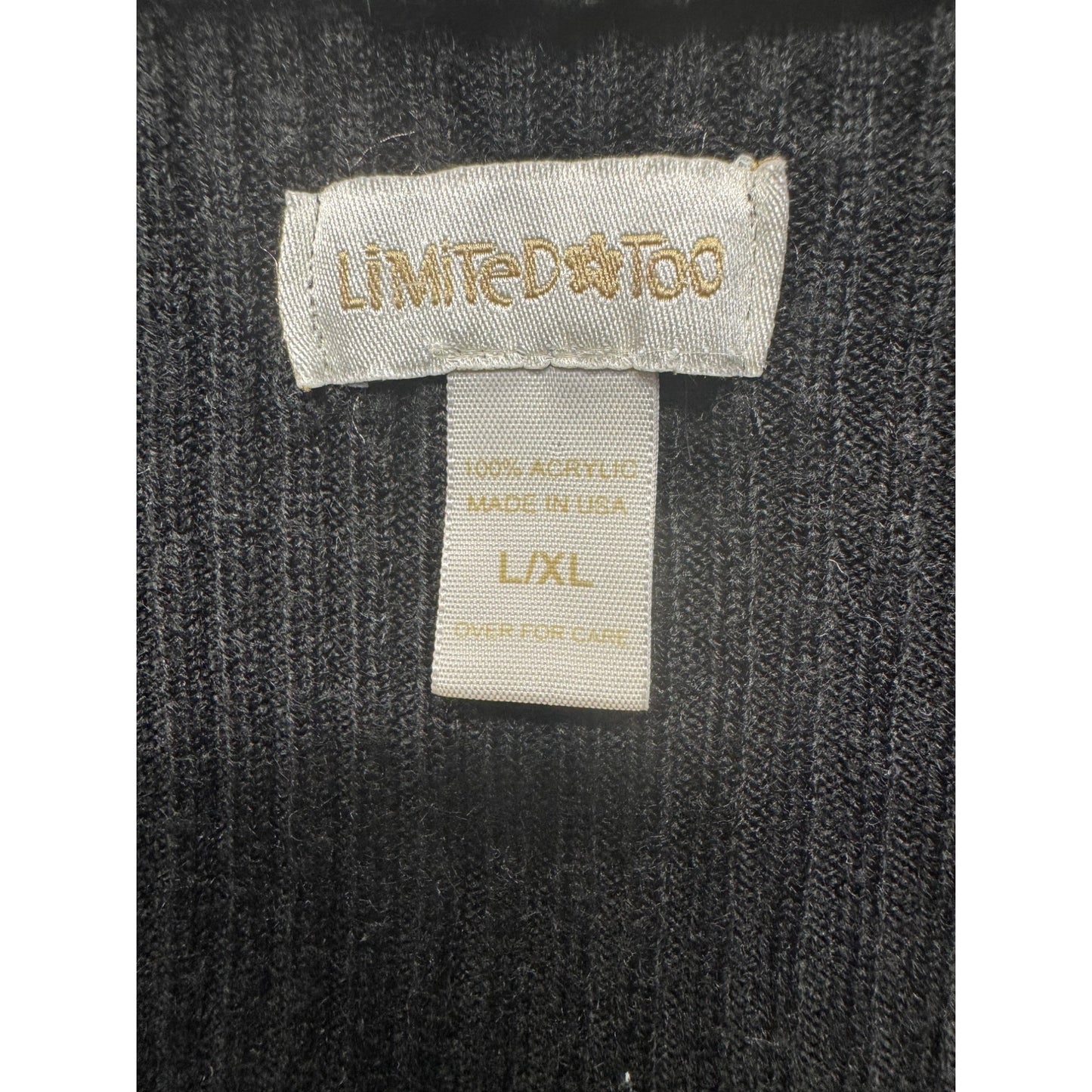 Limited Too Black Ribbed Tie-Front Cropped Cardigan L/XL Acrylic USA Made #9718