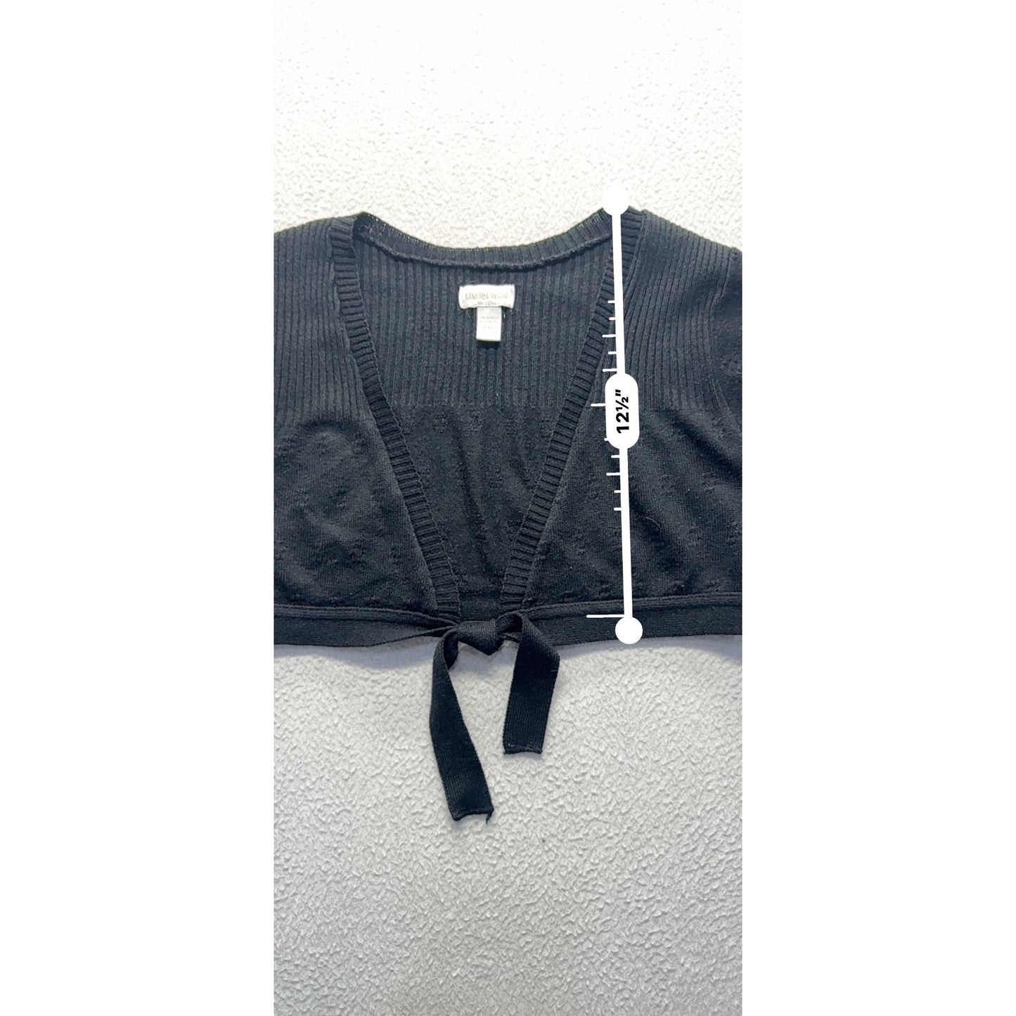 Limited Too Black Ribbed Tie-Front Cropped Cardigan L/XL Acrylic USA Made #9718