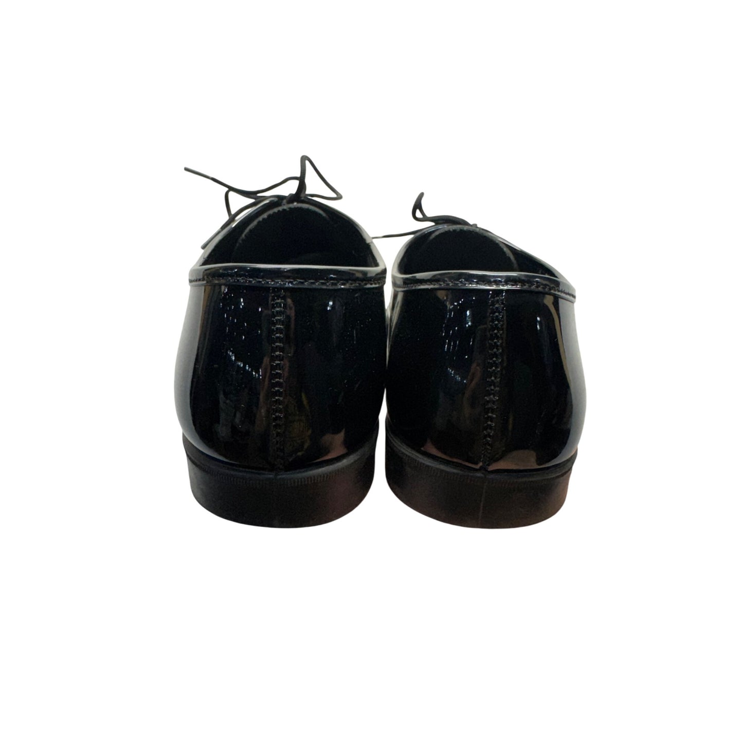 Black Patent Leather Oxford Shoes With Lace-Up Closure & Rubber Soles #9627