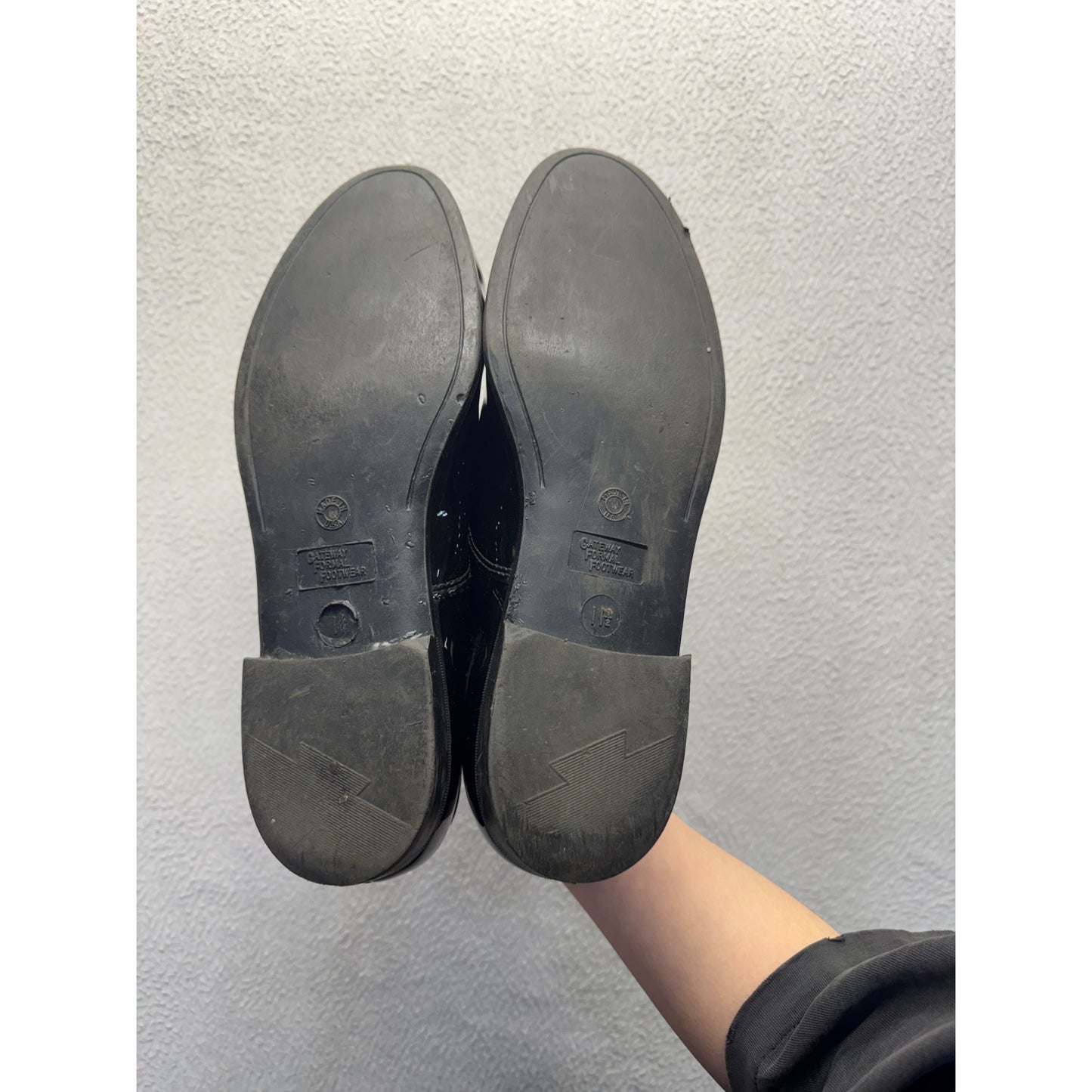 Black Patent Leather Oxford Shoes With Lace-Up Closure & Rubber Soles #9627