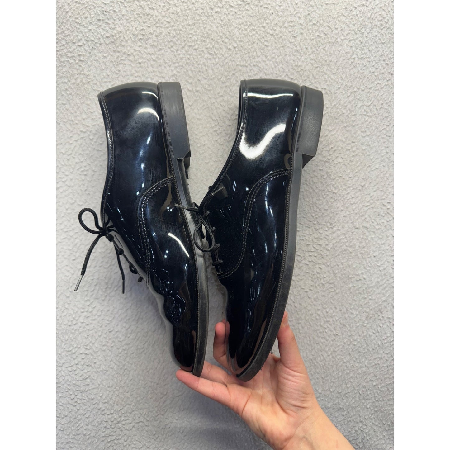Black Patent Leather Oxford Shoes With Lace-Up Closure & Rubber Soles #9627