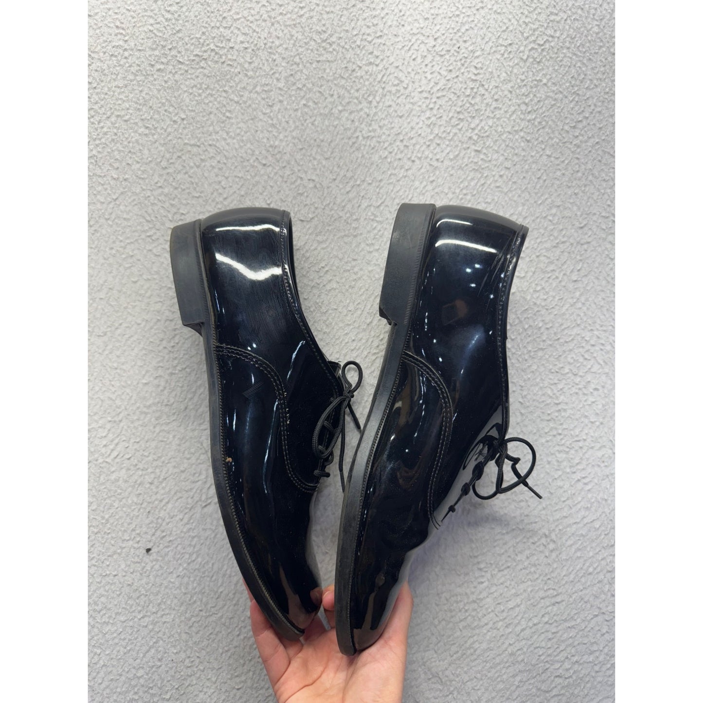 Black Patent Leather Oxford Shoes With Lace-Up Closure & Rubber Soles #9627