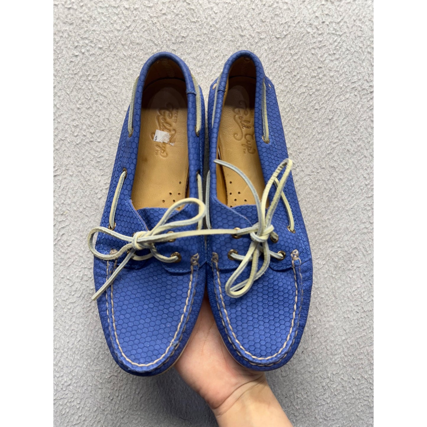 Sperry Top Sider Blue Textured Leather Boat Shoes Casual Comfort #9646