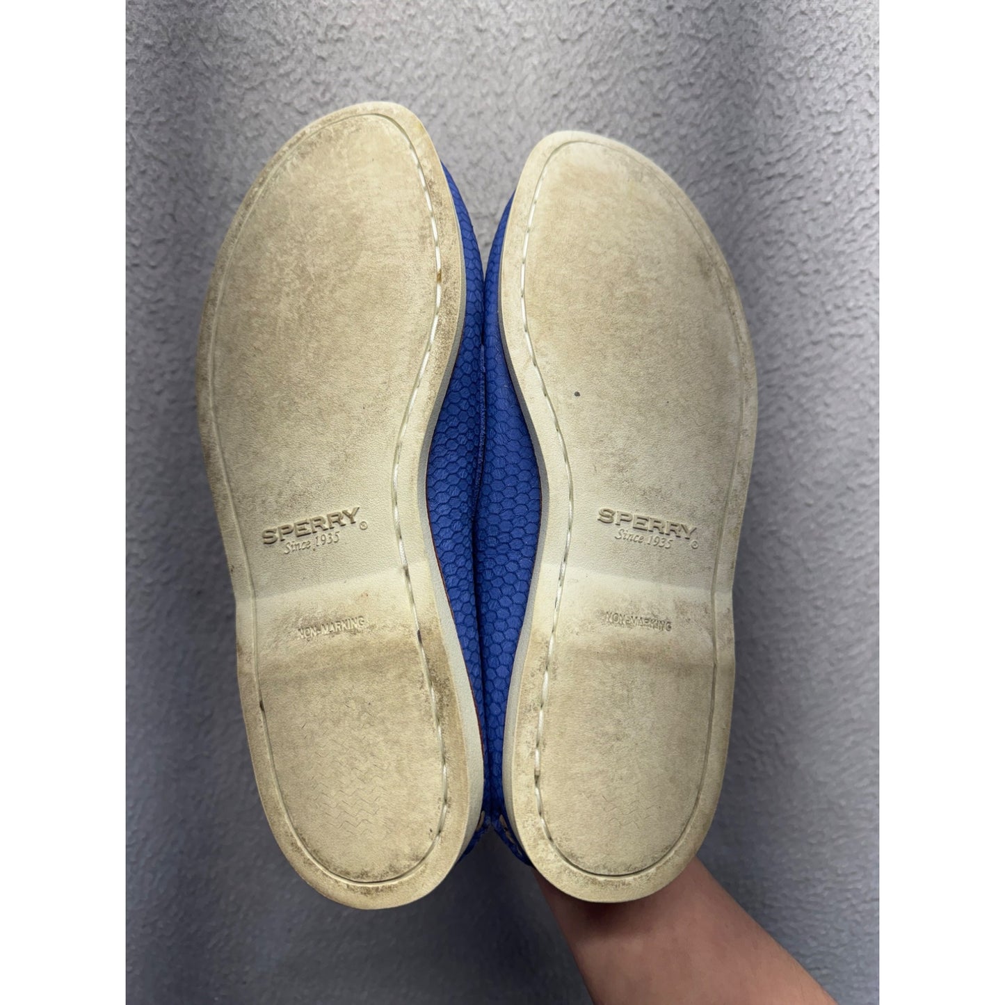 Sperry Top Sider Blue Textured Leather Boat Shoes Casual Comfort #9646