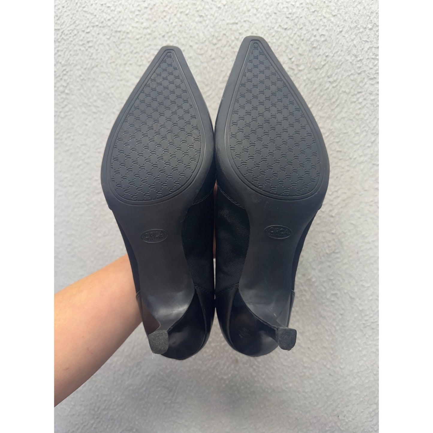 Black Leather Kitten Heel Dress Shoes With Bow Accent #9810