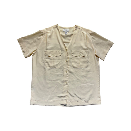 Rena Rowan For Saville Button-Up Cream Short Sleeve Blouse Size 12 #9777