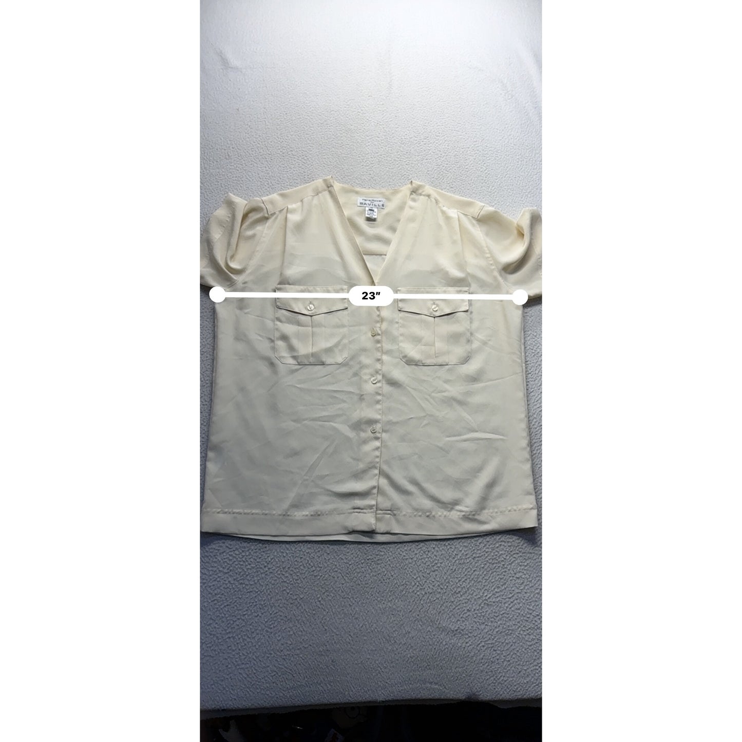 Rena Rowan For Saville Button-Up Cream Short Sleeve Blouse Size 12 #9777