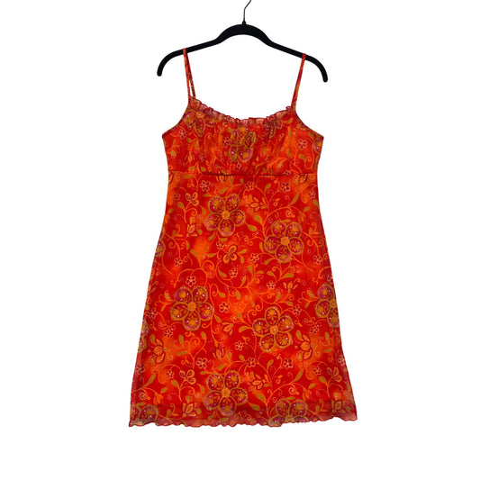 A Fortiori Womens Floral Sleeveless Red & Orange Chiffon Dress L