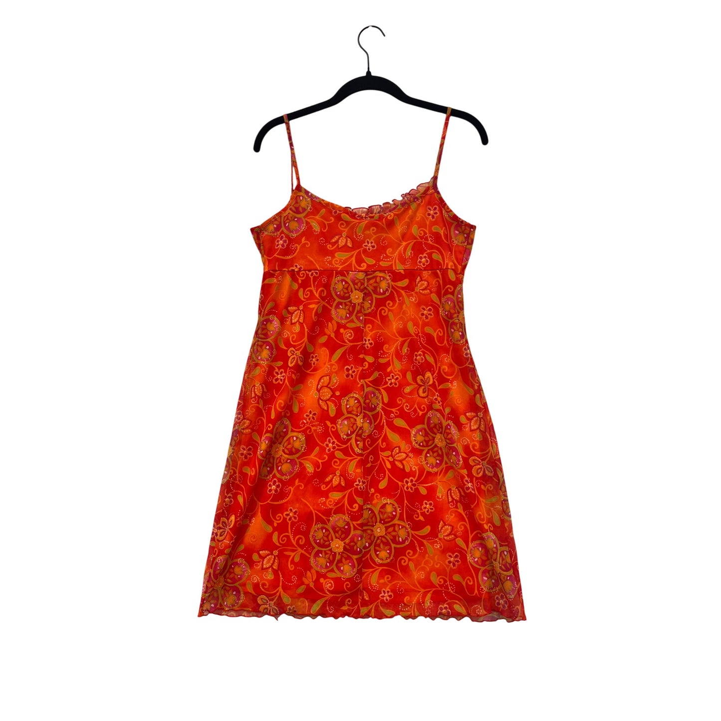 A Fortiori Womens Floral Sleeveless Red & Orange Chiffon Dress L