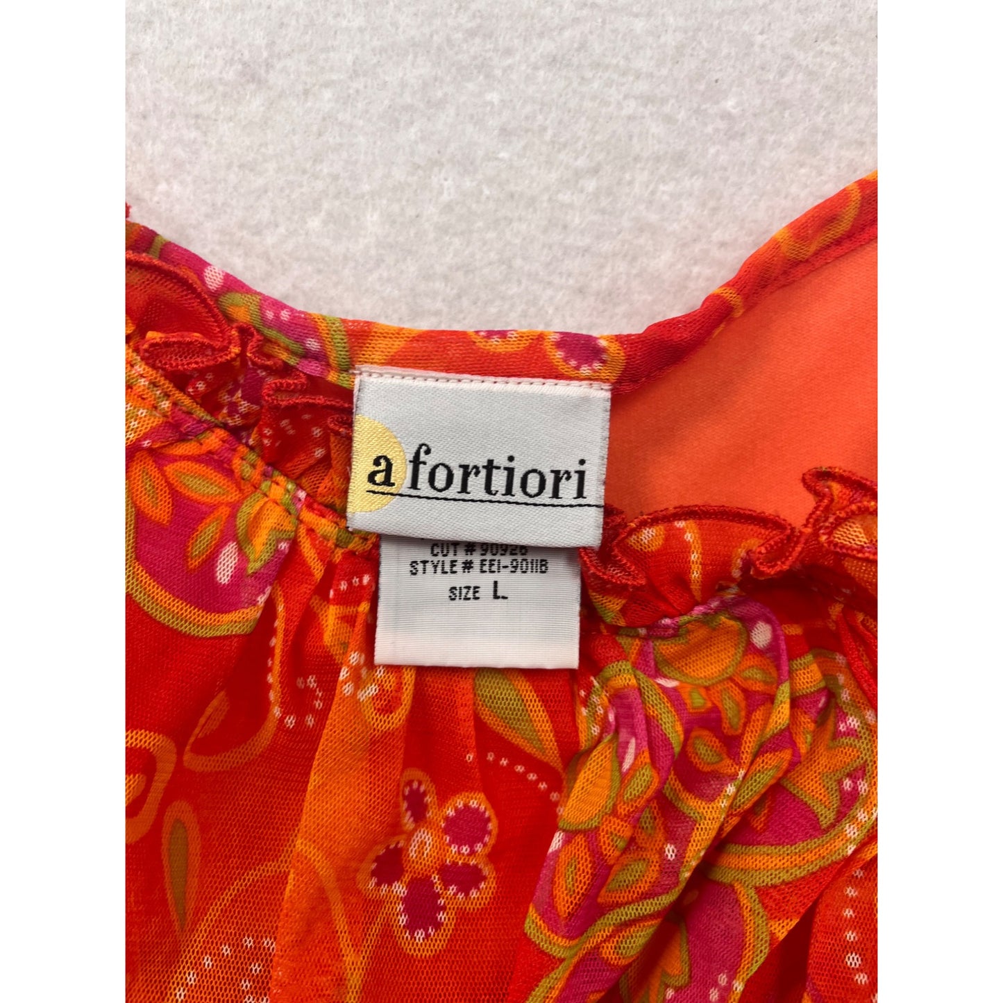A Fortiori Womens Floral Sleeveless Red & Orange Chiffon Dress L