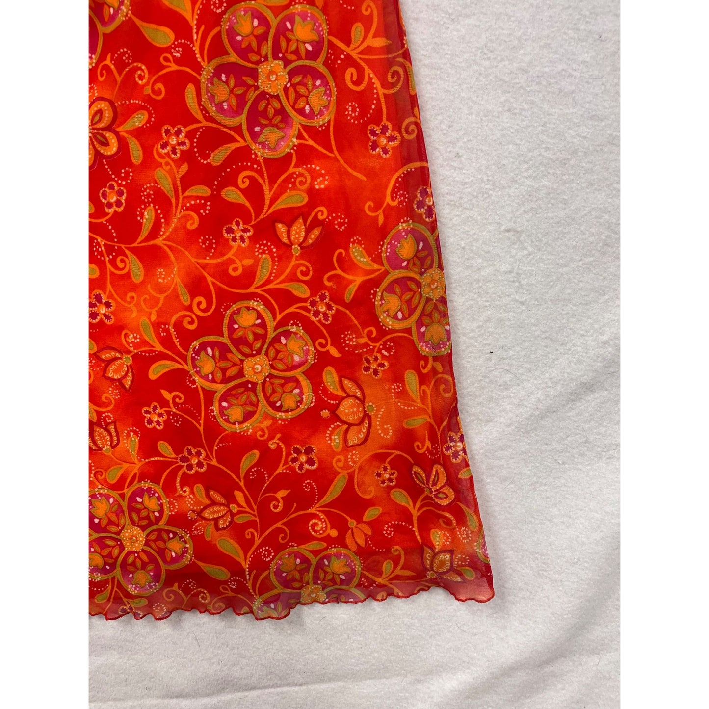 A Fortiori Womens Floral Sleeveless Red & Orange Chiffon Dress L