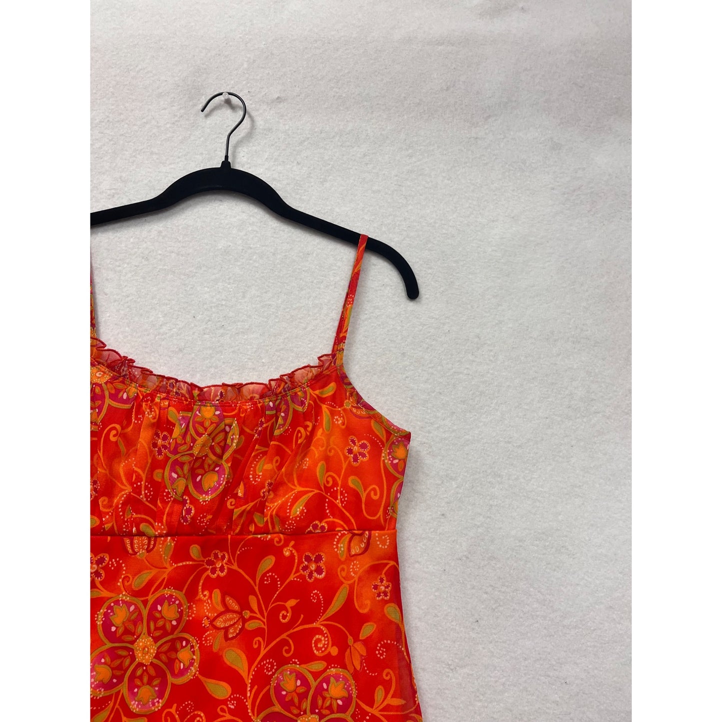 A Fortiori Womens Floral Sleeveless Red & Orange Chiffon Dress L
