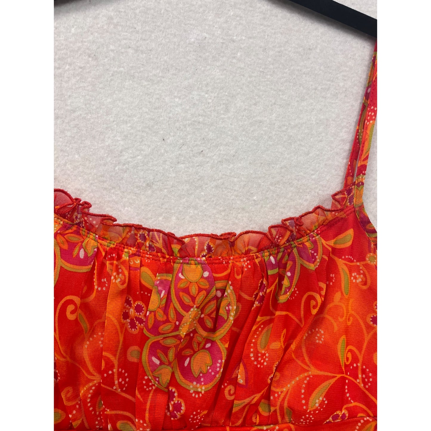 A Fortiori Womens Floral Sleeveless Red & Orange Chiffon Dress L