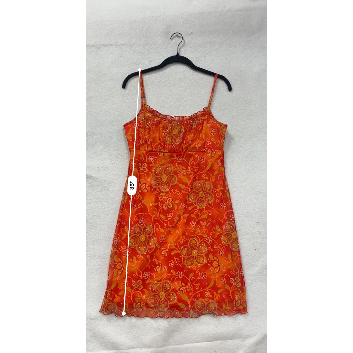 A Fortiori Womens Floral Sleeveless Red & Orange Chiffon Dress L