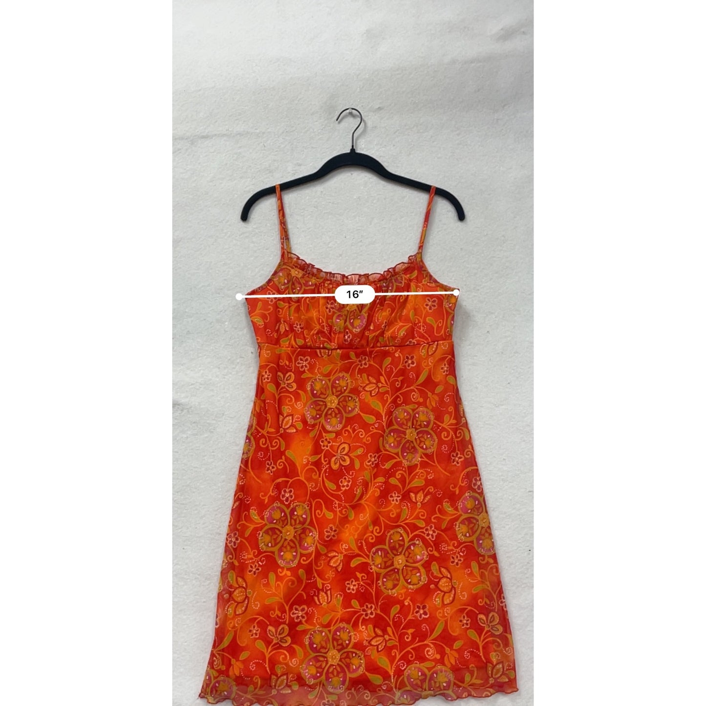 A Fortiori Womens Floral Sleeveless Red & Orange Chiffon Dress L