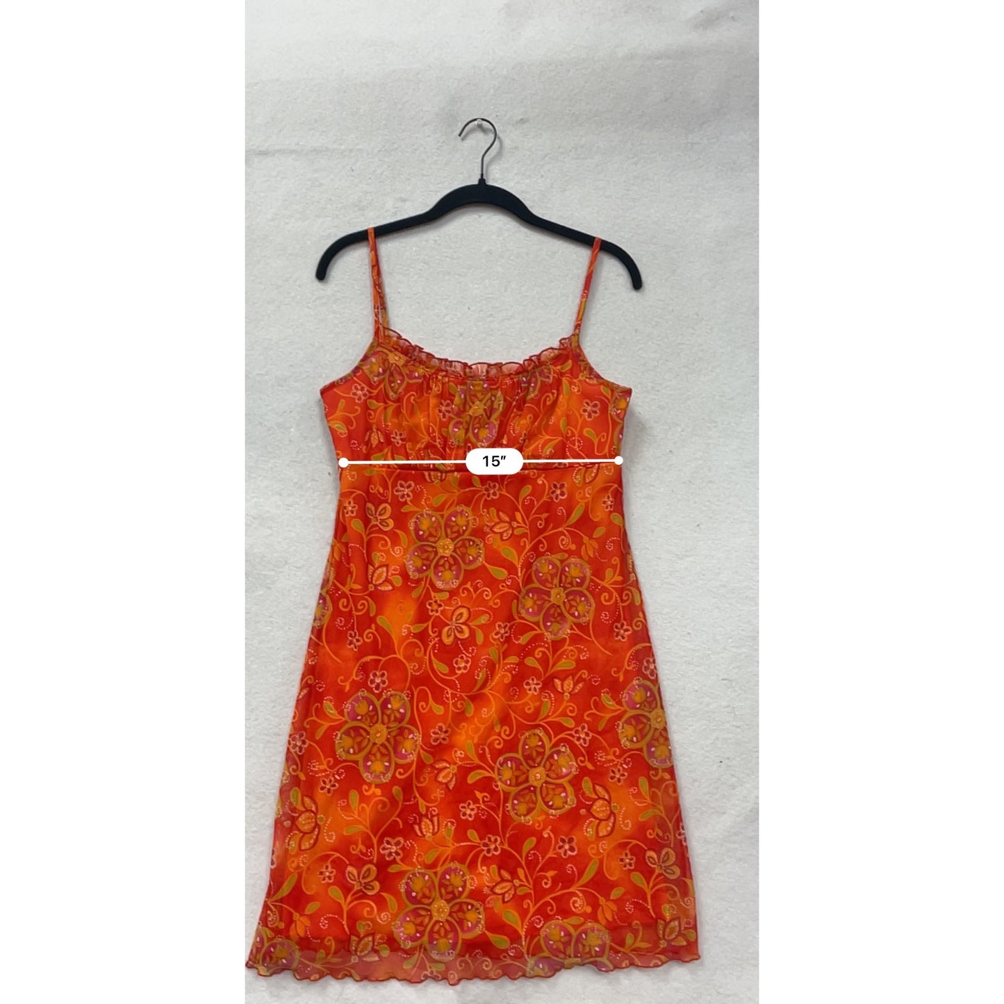 A Fortiori Womens Floral Sleeveless Red & Orange Chiffon Dress L