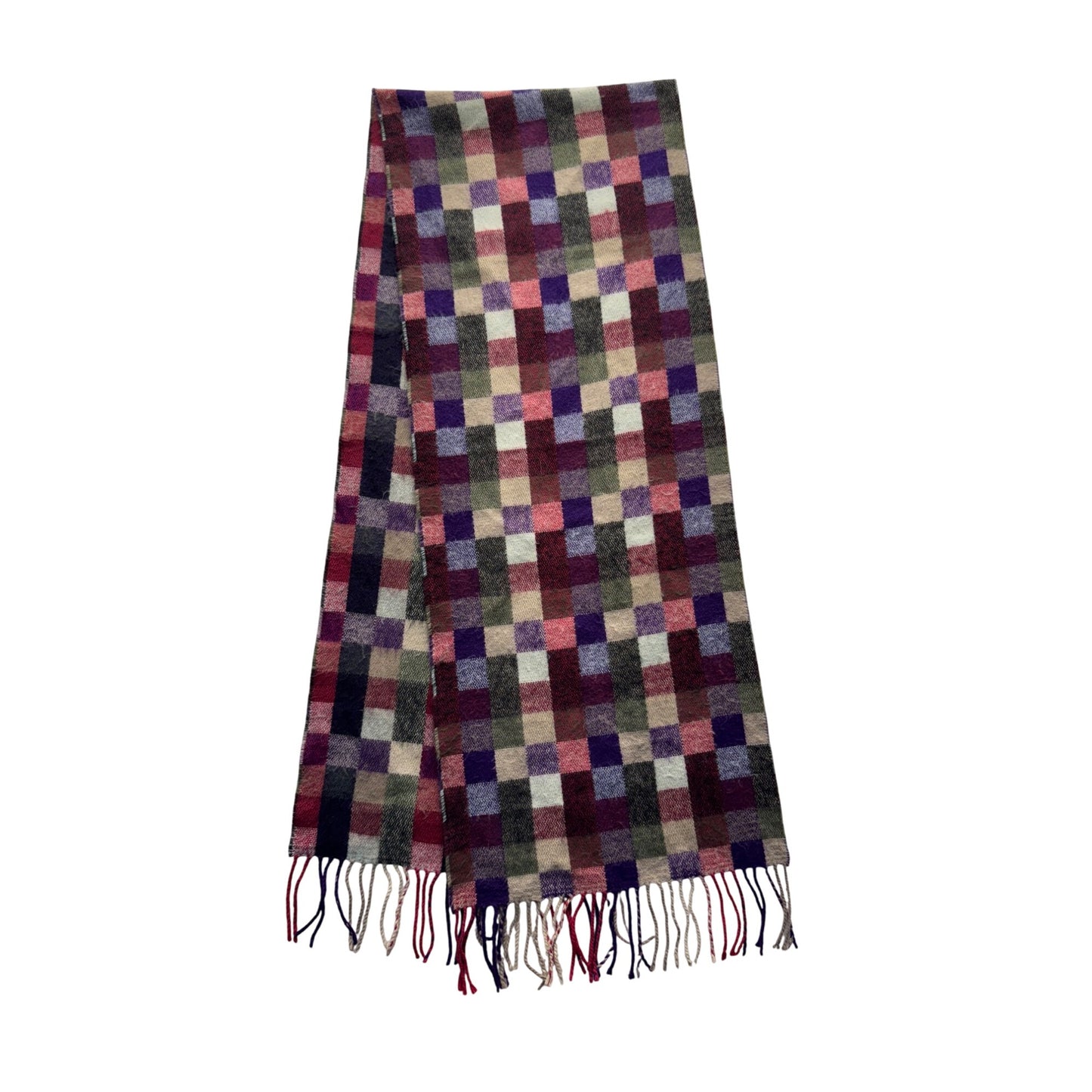 Plaid 100% Cashmere Scarf With Fringe Made In Scotland Multicolor 31" x 32" #9513
