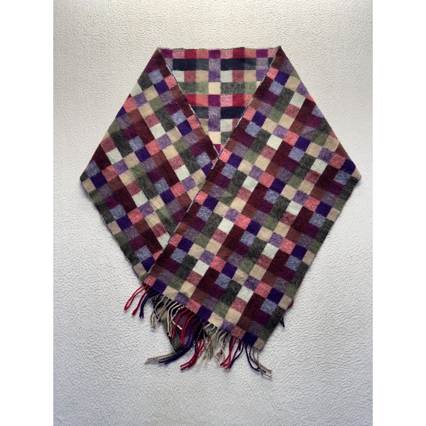 Plaid 100% Cashmere Scarf With Fringe Made In Scotland Multicolor 31" x 32" #9513