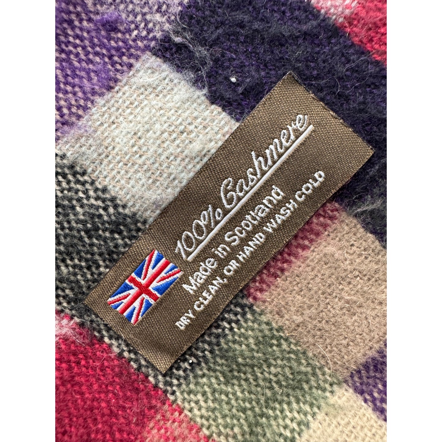 Plaid 100% Cashmere Scarf With Fringe Made In Scotland Multicolor 31" x 32" #9513