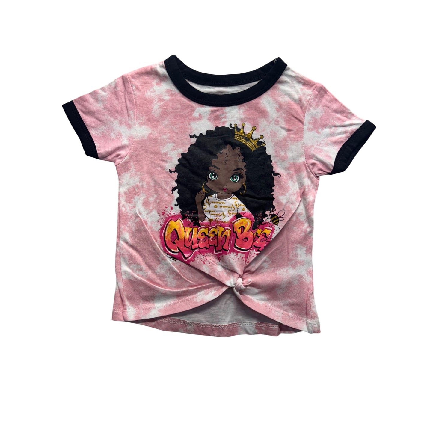 Queen Bee Pink Tie-Dye Graphic Tee With Knot Front Kids Size 5/6 #9336