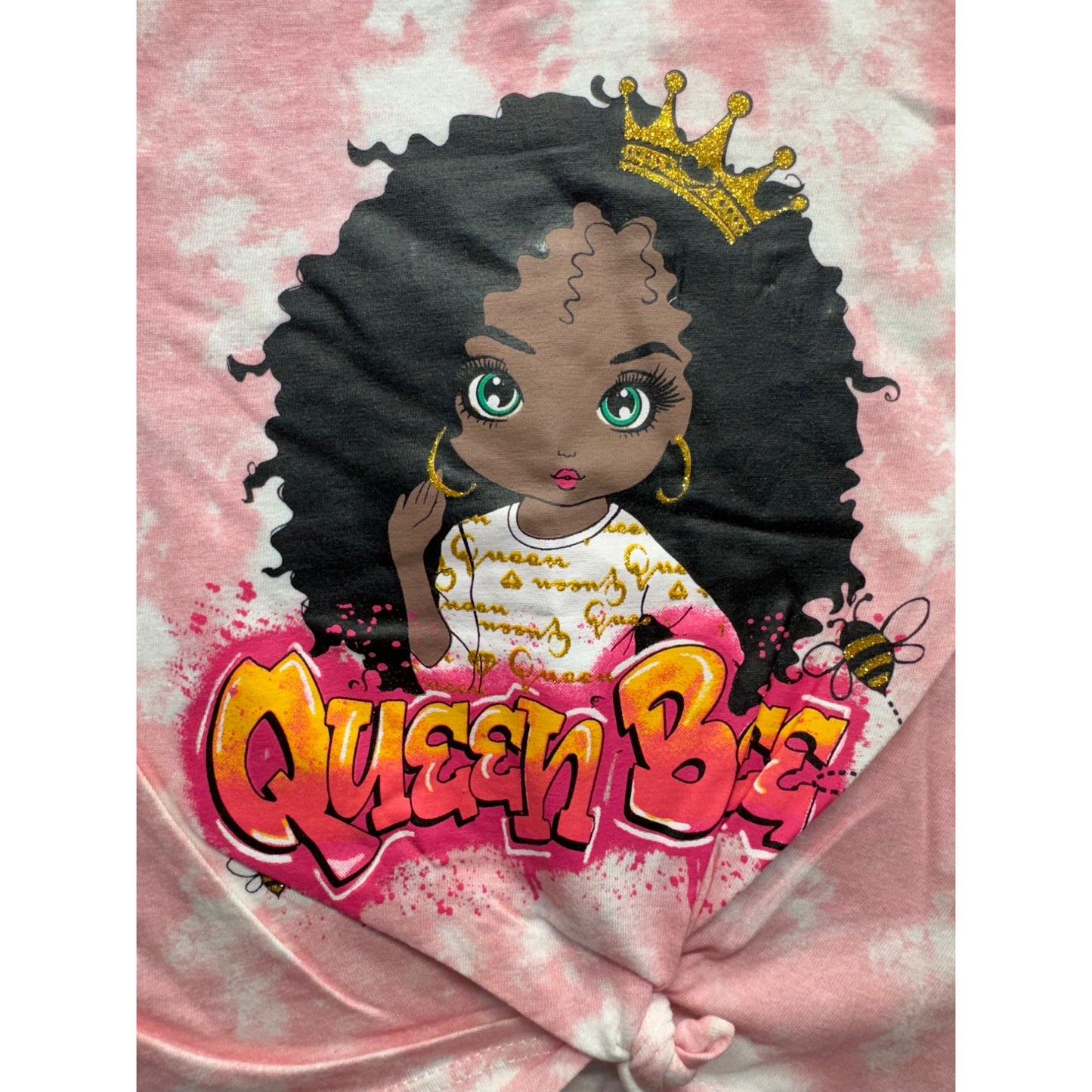 Queen Bee Pink Tie-Dye Graphic Tee With Knot Front Kids Size 5/6 #9336