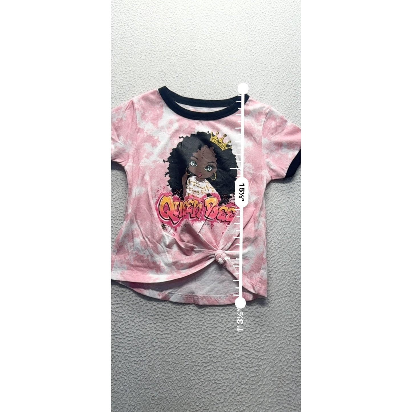 Queen Bee Pink Tie-Dye Graphic Tee With Knot Front Kids Size 5/6 #9336