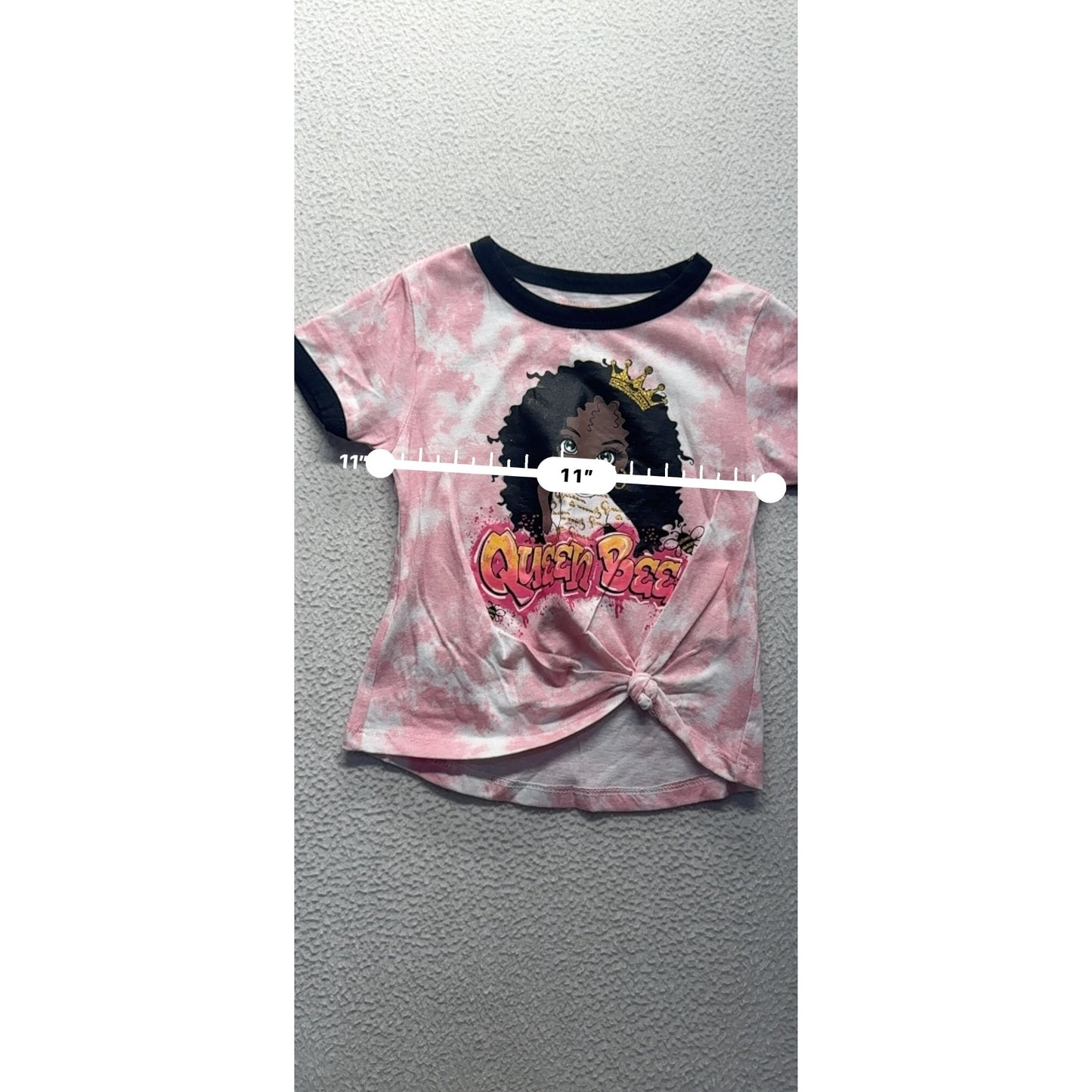 Queen Bee Pink Tie-Dye Graphic Tee With Knot Front Kids Size 5/6 #9336
