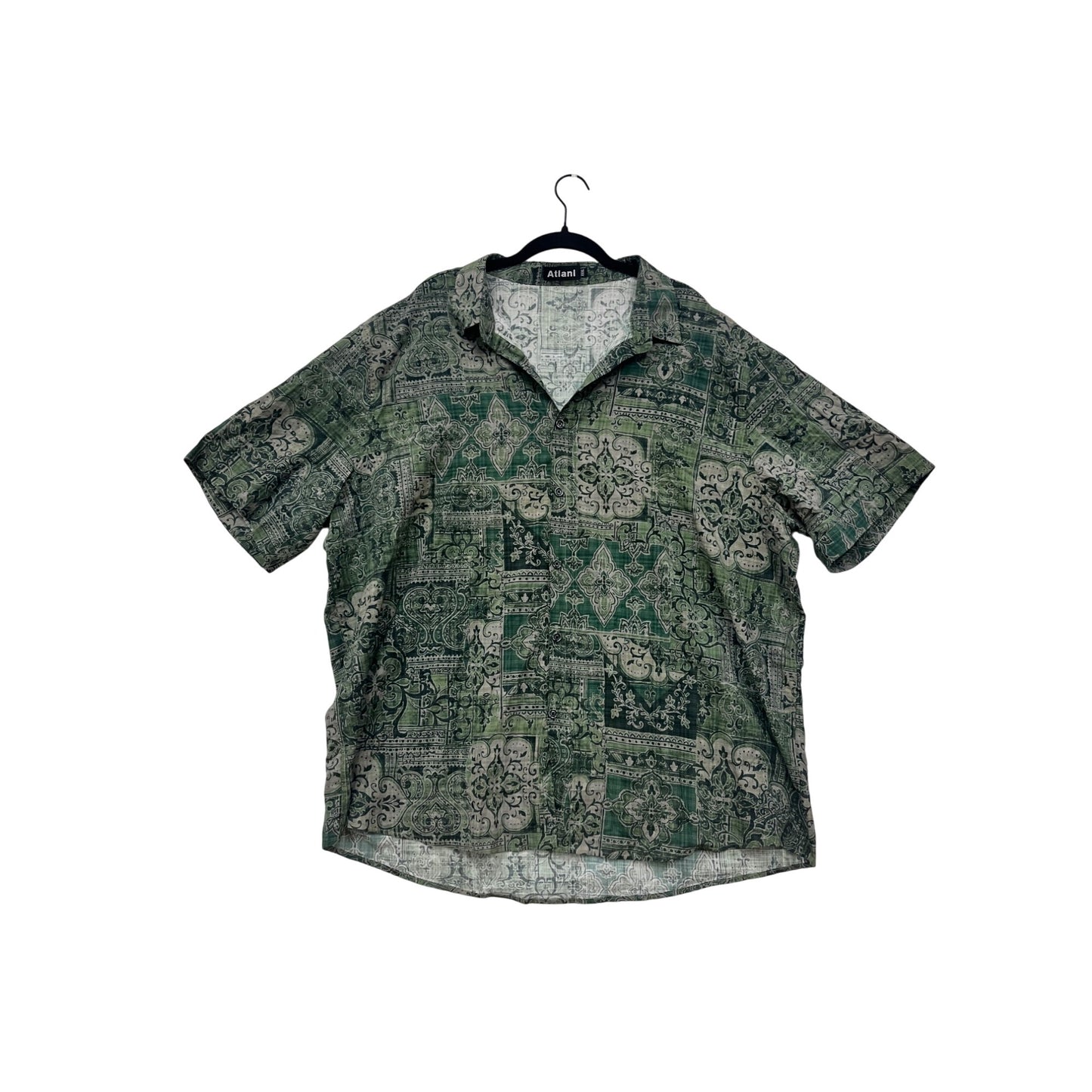 3X Atlanl Green Patterned Short Sleeve Button-Up Shirt #8719