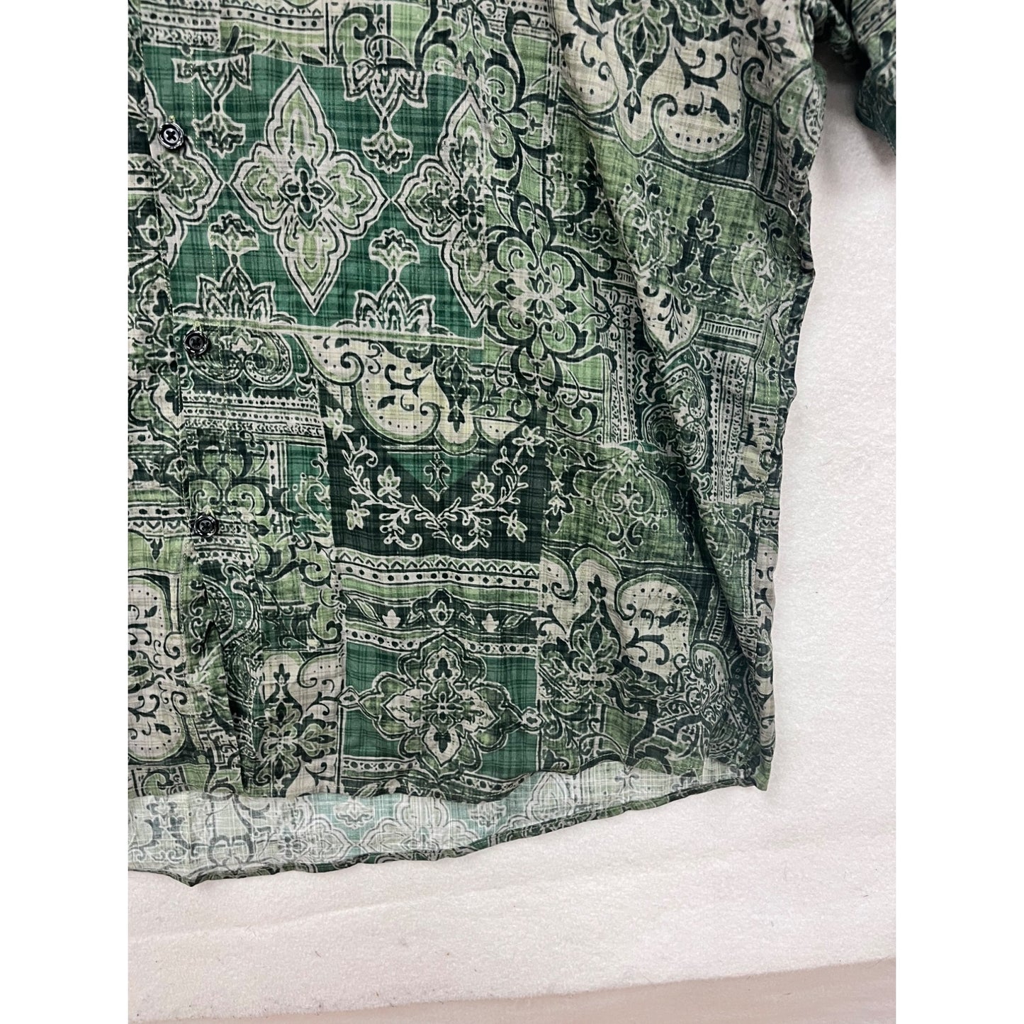 3X Atlanl Green Patterned Short Sleeve Button-Up Shirt #8719